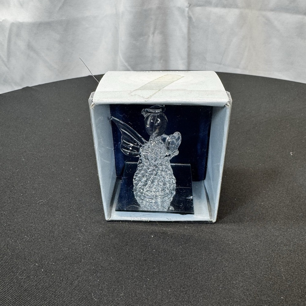 BNIB Vintage Spun Glass Angel Figurine Ornament On Mirrored‎ Base